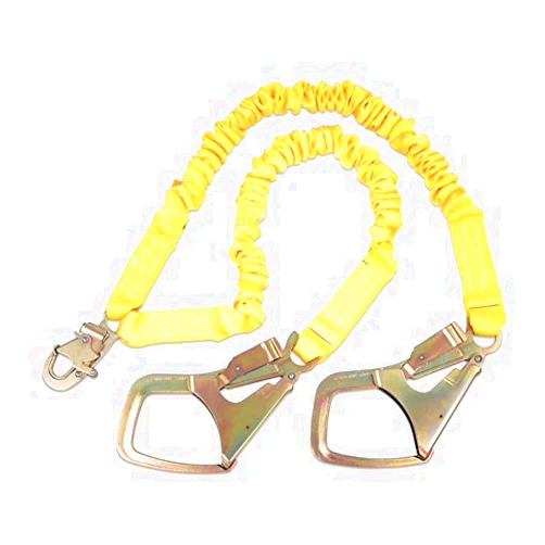 3M DBI/SALA,ShockWave 2 1244448 Shock Absorbing Lanyard, 6-Foot 100 Percent Tie-Off With Elastic Web And Snap Hook At Center, Saflok-Max Steel Rebar Hooks At Leg Ends, Yellow