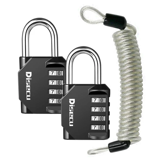 disecu® 2 Pack 4 Digit Combination Lock Outdoor Waterproof Padlock with Steel Cable for School Gym Locker, Helmet, Gate, Fence, Luggage (Black)