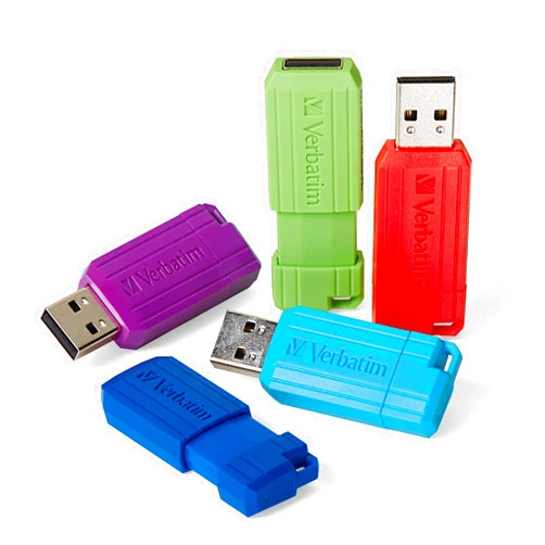 Verbatim 8GB Pinstripe USB 2.0 Flash Drive Retractable Thumb Drive - 5 Pack - Multicolor (Green, Blue, Red, Purple, Cyan)