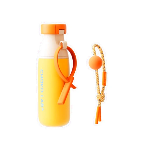 CHAKO LAB Insulated Stainless Steel Water Bottle with Two Strap | BPA-Free Leak Proof | 17oz Bottle with Spout Lid & Straw | Orange Marmalade