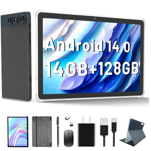 KADYBE Android 14 Tablet, 2024 Latest Tablet 10 inch 128GB Storage 1TB Expandable 14GB RAM, 4G Sim Slot Tablet with keyboard Support 5G WiFi Bluetooth 5.0 GPS, 7000 mAh, Octa-Core Processor, FHD IPS Display