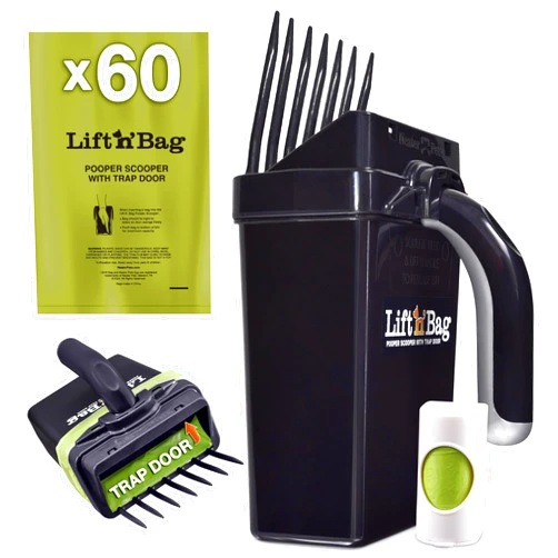 Neater Pet Brands Neater Pets Lift N’ Bag Trap Door Dog Pooper Scooper with Bag Attachment for Small to Large Breeds - 60 Refill Bags - Heavy Duty Dog Poop Scooper for Yard & Walks, One-Handed Operation, Direct to Bag
