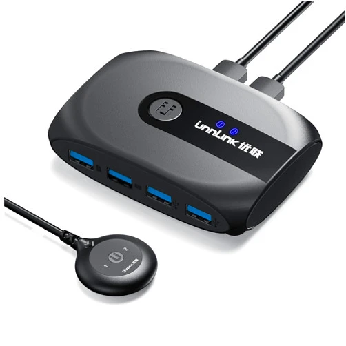 ÜnnLInk USB 3.0 Switch Selector 2 Computers Sharing 4 USB 3.0 Devices KVM Switcher Hub Adapter for Mouse, Keyboard, Scanner, Printer, with One-Button Swapping