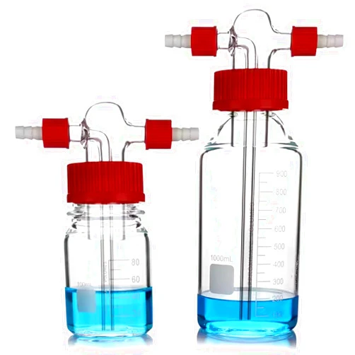 JiaoFengHeng Graduated Gas Washing Bottle - Borosilicate Glass Lab Buffer Bottle Kit (100ML)