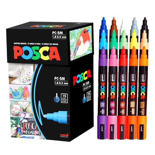 Posca Uni-Posca Paint Marker Pen - Medium Point - Set of 15 (PC-5M15C)