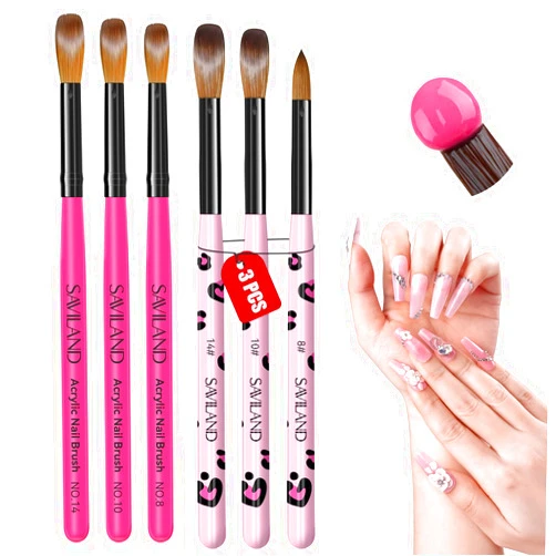 SAVILAND Acrylic Nail Brush Set: 6 Pcs Acrylic Brushes for Nails, Size 8/10/14 Professional Nail Art Brushes for Acrylic Powder Application