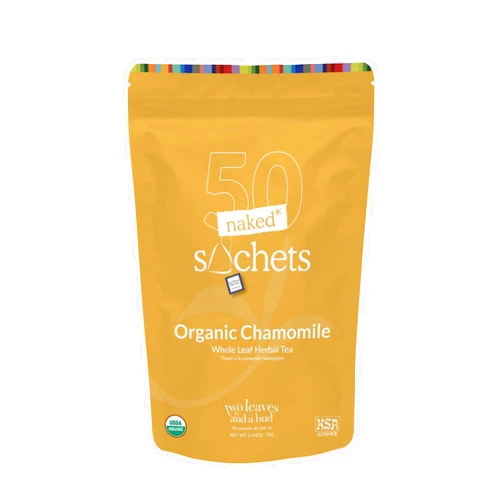 Two Leaves and a Bud Organic Chamomile Tea Bags, Naturally Caffeine Free, Whole Leaf Herbal Chamomile Tea in Compostable Sachets, 50 Count (Pack of 1)
