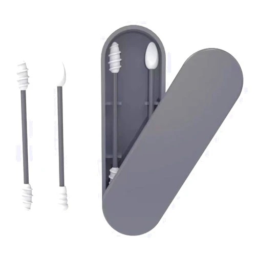 AQUP Portable and Reusable: Double-Tipped Silicone Swabs – for Cleanable Ear Care, Makeup, and Travel Essentials (Grey)