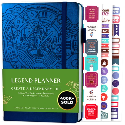 Legend Planner – Weekly & Monthly Life Planner to Hit Your Goals & Live Happier. Organizer Notebook & Productivity Journal. A5 (Mystic Blue)