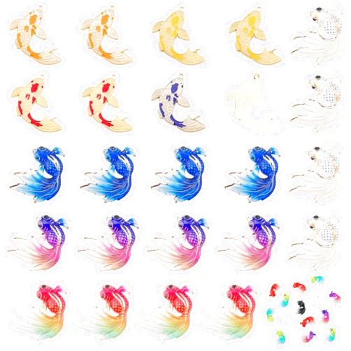 NBEADS 64 Pcs Goldfish Charms Pendants, 12 Colors UV Printing Fish Resin Cabochons Alloy Enamel Koi Fish Pendants for Necklace Earrings Bracelets Jewelry Making Accessory