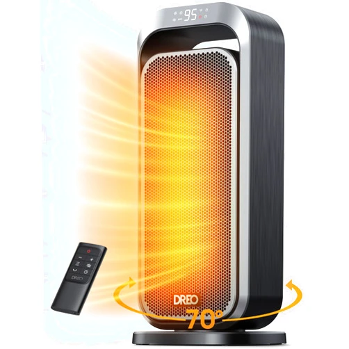 Dreo Space Heaters for Indoor Use, 1500W Electric Heater with Remote, PTC Ceramic Heater with Thermostat, 12H Timer, 70° Oscillation, Digital Display, Fast Safety Room Heater for Home Bedroom Office