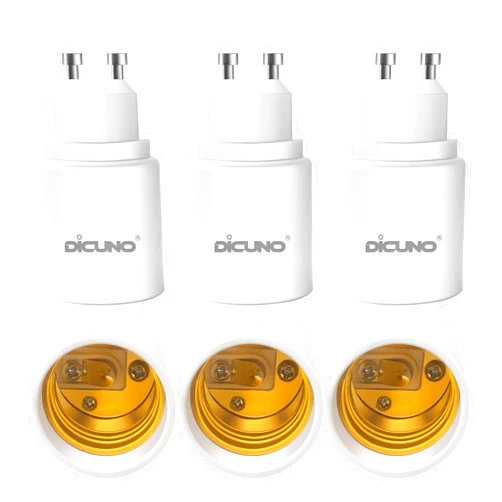 DiCUNO GU10 to E26 Light Bulb Socket Adapter, 2-pin Base to Standard E26 Screw Base Bulb Socket Converter, Maximum 200W and 150℃ Heat-Resistant, 6 Packs