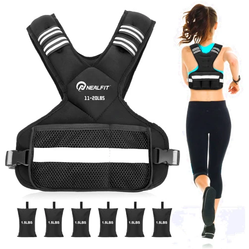 NEALFIT Weighted Vest for Women and Men, 4-10lb/11-20lb/20-32lb Adjustable Weighted Vest with Reflective Strip, Body Weight Vest for Walking, Running, Fitness, Strength Training