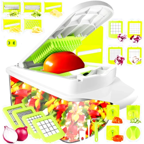 Sedhoom Direct Vegetable Chopper and Slicer Dicer for Kitchen 23 PCS Veggie Slicer and Chopper Vegetable Cutter Cooking Accessories Gadget Stuff Salad Maker Dicing Machine Potato Fruit Chopper with Container