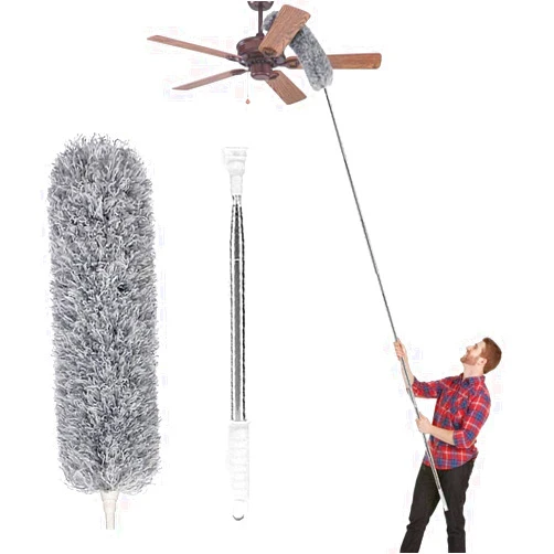 Lomida Microfiber Duster, 100 inches Extra Long, Stainless Steel, Bendable Head, Ceiling Fan, High Ceiling, Interior Roof, Cobweb, Gap Dust, Wet or Dry