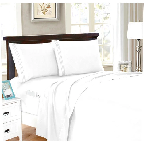 Elegant Comfort 4-Piece Queen- Smart Sheet Set! Luxury Soft 1500 Premier Hotel Quality Wrinkle and Fade Resistant with Side Storage Pockets on Fitted Sheet, Queen, White
