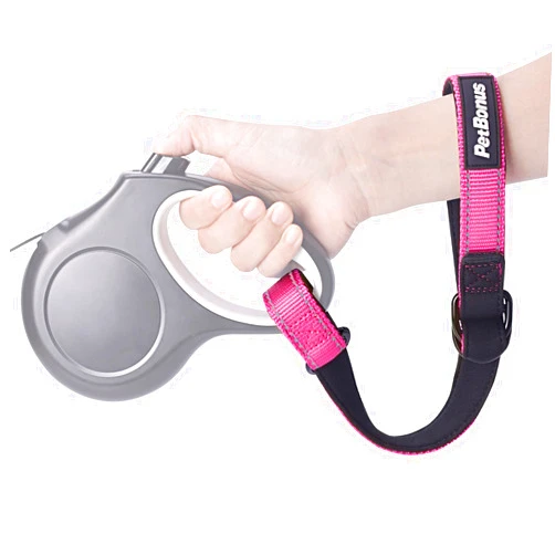 PetBonus Short Dog Leash, Safety Wrist Strap for Retractable Dog Leash, Reflective Design and Adjustable Soft Padded Handle, Extra Layer Security for Pet Stroller (Pink) 1 Pack