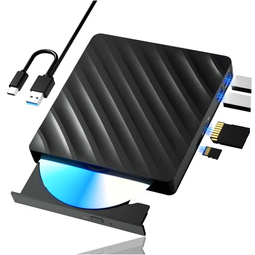 Wbacon 5 in 1 External Blu Ray Drive, Portable Blu Ray Player with USB 3.0 Type-C, CD DVD Burner 3D Blu Ray with SD/TF Port, Blu Ray Drive Compatible with Windows Laptop Desktop, Bluray Player for PC