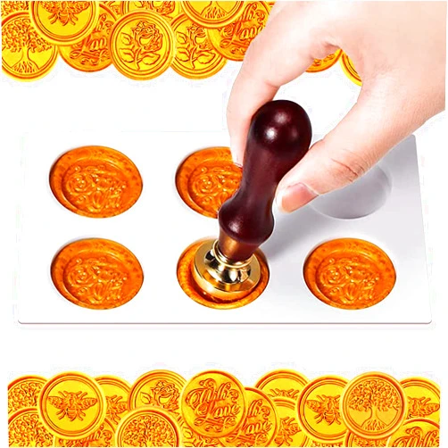 XINSITE Wax Sealing Silicone Mat Pad for Wax Seal Stamp, 6-Cavity Wax Sealing Mat Pads with 12pcs Removable Sticky Dots for DIY Craft Adhesive Sealing Wax Stamp Stickers Sticks