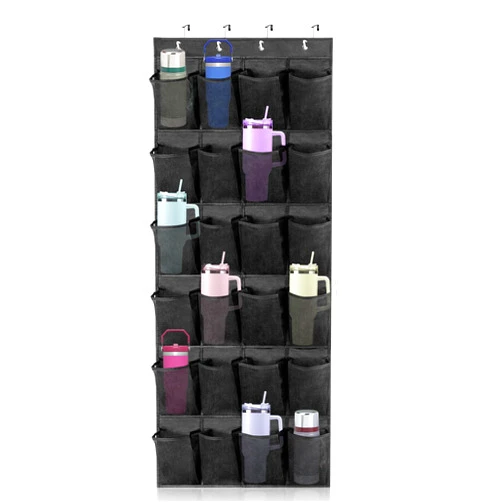 Chaseroad Over The Door Water Bottle Organizer for Stanley, Multi-Functional 24 Pockets Water Bottle Organizer for Door, Foldable Wall-Mounted Design, Over The Door Cup Organizer for Kitchens and RV