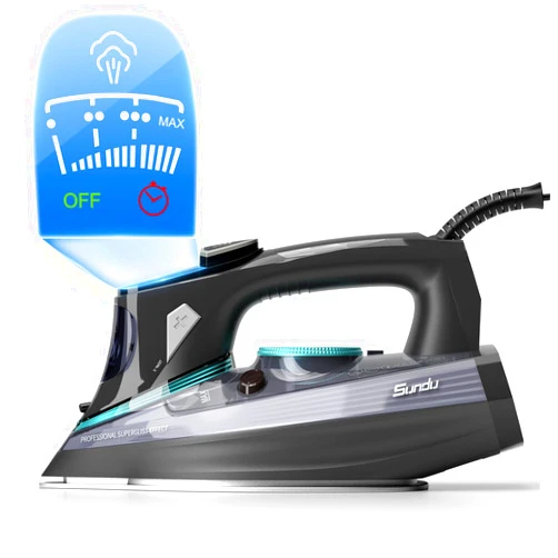 Sundu 1700W Professional Steam Iron, Versatile Steam or Dry Ironing, Digital LCD Screen, Anti-Drip Design, Self-Cleaning Function, 4 Preset Steam Settings for Variable Fabric