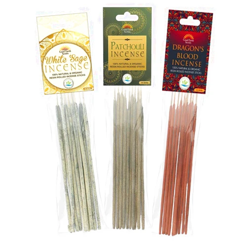 Dhupa - 100% Natural & Organic Resin Rolled Incense Sticks (10 Sticks in a Pack) - Set of 3 Packs Patchouli, Dragon's Blood, & White Sage (Passion Blend)