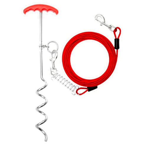 PETPMEEE Dog Tie Out Cable & Stake - 30 FT Heavy Duty Long Dog Leash with 16 