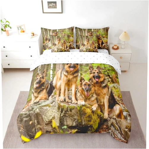Feelyou Twin Dog Comforter Set 7 Pcs German Shepherd Comforter Cute Dogs Bed in a Bag Pet German Shepherd Lover Bedding Set Bed Set with Sheets, Pillowcases, Pillow Covers Room Decor