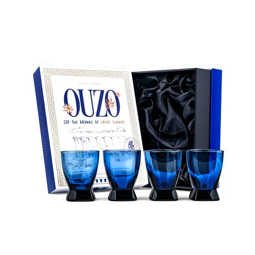 GLASSIQUE CADEAU Ouzo, Raki and Cordial Sipping Glasses | Set of 4 | 4.7 oz Cobalt Blue Small Tumblers for Drinking Pastis, Arak, Spirit, Aperitif, Digestive Drinks | Short Footed Glassware