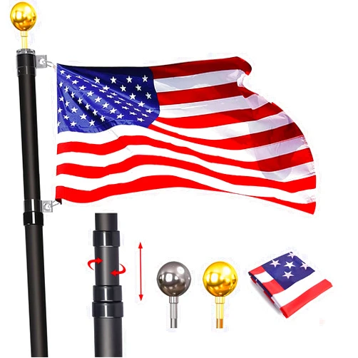 WeValor 20FT Telescoping Flag Pole Kit, 14 Gauge Heavy Duty In Ground Telescopic Flag Poles with 3x5 American Flag, Outdoor Old Glory Flagpole Kits for Outside, Yard, Residential or Commercial