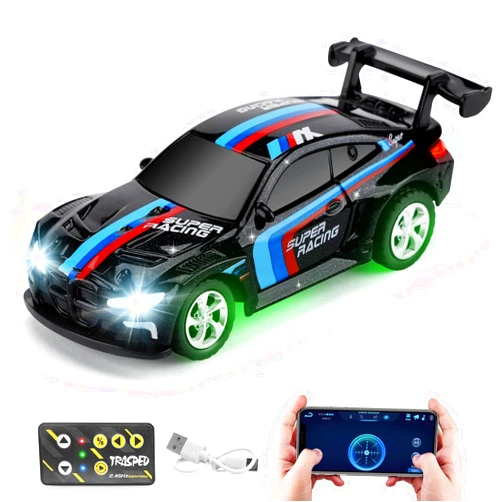 SASBSC Mini RC Toy Cars for Boys Kids Adults, 2.4GHz APP Remote Control Car with Lights and 3 Speed Modes, 1/64 Race Toy Car Rechargeable for Boys Ages 5-7 8-12,Birthday Gifts for Kids