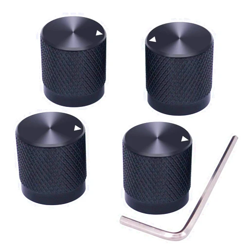 Taiss/ 4pcs Black Aluminum Rotary Electronic Control Potentiometer Knob for 6 mm Diameter Shaft, Volume Control Knob, Audio knob, Guitar Knob，Switch Knob, 17mm Dia. x 17mm Height