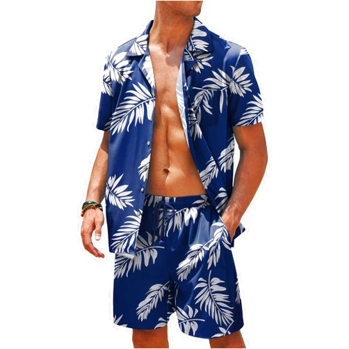 COOFANDY Mens Hawaiian Shirt and Shorts Set 2 Piece Vacation Outfits Floral Button Down Shirt