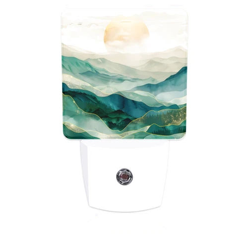 Sndheke Golden Mountains with Sun Night Light for Kids,Watercolor Sunrise Mountain Night Light Plug in with Dusk to Dawn Sensor,0.5w Energy Saving Nightlight for Hallway Stairway Kitchen Bedroom