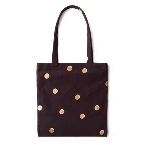 kate spade new york Cute Canvas Tote Bag for Women, Black Canvas Beach Bag, Book Tote with Pocket, Scatter Dot