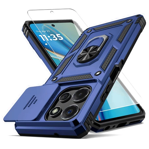 YZOK for Moto G Power 5G 2025 Case,with Camera Lens Cover HD Screen Protector,[Military Grade] Car Mount Kickstand Shockproof Protective Case for Motorola G Power 5G 2025, Blue