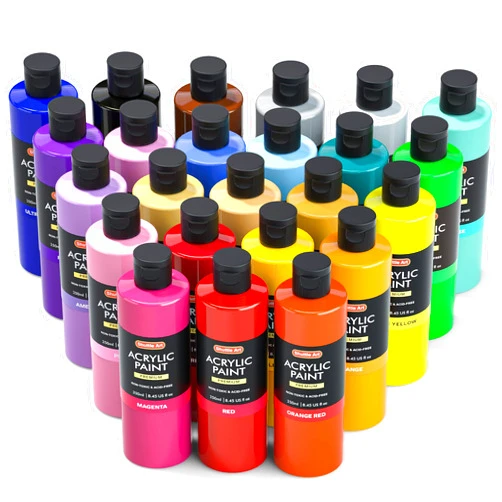 Shuttle Art Acrylic Paint, Shuttle Art 24 Colors Acrylic Paint Bottle Set, 250ml/8.45oz Each, Rich Pigments, High Viscosity, Bulk Paint for Artists, Beginners and Kids Painting on Rocks Crafts Canvas Wood Ceramic