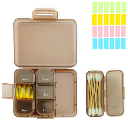 MICARA Travel Pill Case 7 Compartments, Large Daily Pill Organizer Container for Pocket, Portable Weekly Travel Pill Box 7 Day for Medicine, Vitamin, Fish Oil Supplement Holder