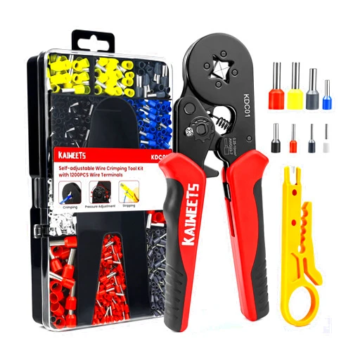 KAIWEETS Ferrule Crimping Tool Kit, AWG 23-7 Self-adjustable Wire Ferrule Crimper Plier Set with 1200pcs Wire Terminals Crimping Connectors Wire Ends Ferrules