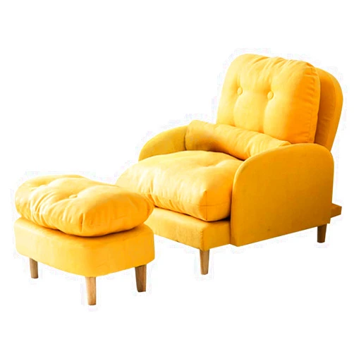 Souleden Folding Lazy Sofa Chair with Ottoman Adjustable Sofa Bed Thick Padded Linen Recliner Armchair Set Sofa Lounger Bed with Pillow for Living Bedroom Small Room Apartment Yellow