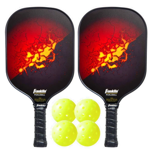 Franklin Sports Pickleball Paddle and Ball Set - (2) Fiberglass Pickleball Rackets + (4) X-40 Pickleballs - USA Pickleball (USAPA) Approved, Red/Yellow