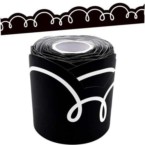 Teacher Created Resources Black with White Squiggles Die-Cut Rolled Border Trim - 50ft - Decorate Bulletin Boards, Walls, Desks, Windows, Doors, Lockers, Schools, Classrooms, Homeschool & Offices