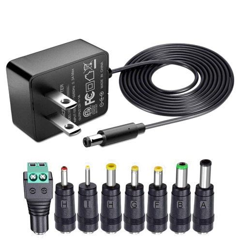 SoulBay 12V 1A AC Adapter Charger Replacement w/8 Tips, Regulated Power Supply Cord for LED Strip Light, CCTV Camera, BT Speaker, GPS, Webcam, Router, DC12V Transformer with ETL Certificate
