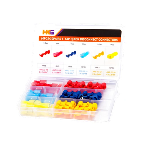 HKS 60PCS/30 Pairs T-TAP Wire Connector - Quick Splice Disconnect - Electrical Self-Stripping Terminals Kit Automotive Crimp Insulated