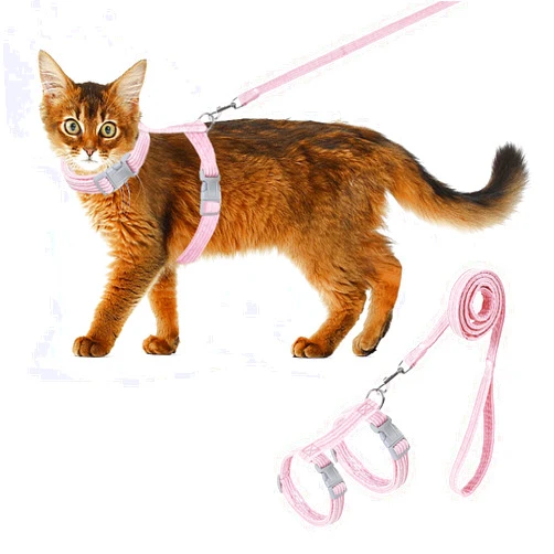 Shudyear Cat Harness, Safety Leash Set for outings and Travelling to Prevent Cats from Escaping - Adjustable Kitten Safety Leash, Soft and Comfortable for Small and Medium Sized Cats (Pink, M)