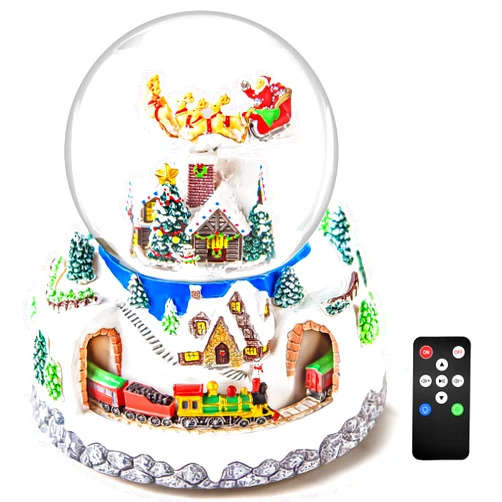 Mr.Winder Musical Rotating Santa Claus Flying Over Village,Automatic Snowfall,Train, Christmas Snow Globe Music Box Gifts, for Women Wife Mom Girlfriend Daughter, Xmas Present,Plays 48 Classic Christmas Carols