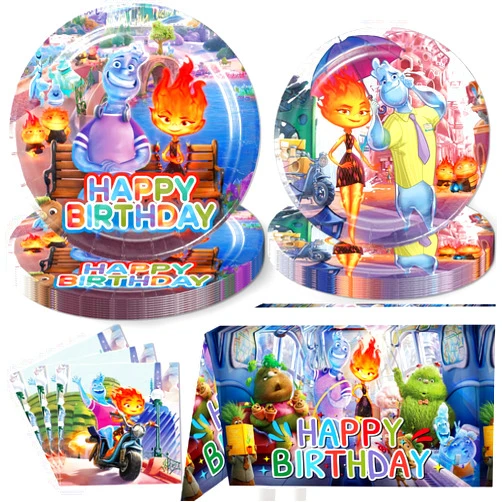 Milomelo 81pcs Elemental Party Decorations, 40pcs Plates, 40pcs Napkins 1pc Waterproof Tablecloth Elemental Birthday Party Decorations for Girl Boy Elemental Birthday Party Supplies Elemental Birthday Party