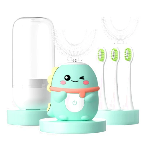 JIANLEJIA Kids Electric Toothbrush U Shaped Toddler Auto Sonic Toothbrushes with 5 Brush Head,Cartoon Dinosaur Ultrasonic Toothbrushes for Children 2-12 Years,360° Full Mouth Cleaning Automatic