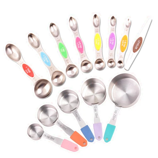 EDELIN Magnetic Measuring Cups and Spoons Set, Stainless Steel, 5 Cups and 7 Spoons, with Leveler (Muticolor)
