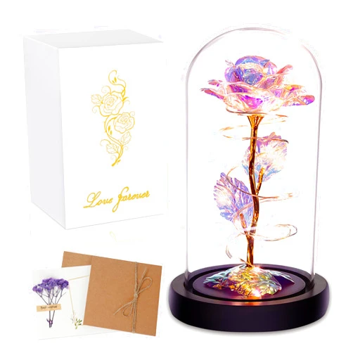 Childom Birthday Gifts for Women,Valentines Day Gifts for Her,Womens Valentines Glass Rose Gifts for Mom,Light Up Rose Flowers in Glass Dome,Colorful Rainbow Flower Rose Gifts for Wife,Mom,Girls,Anniversary